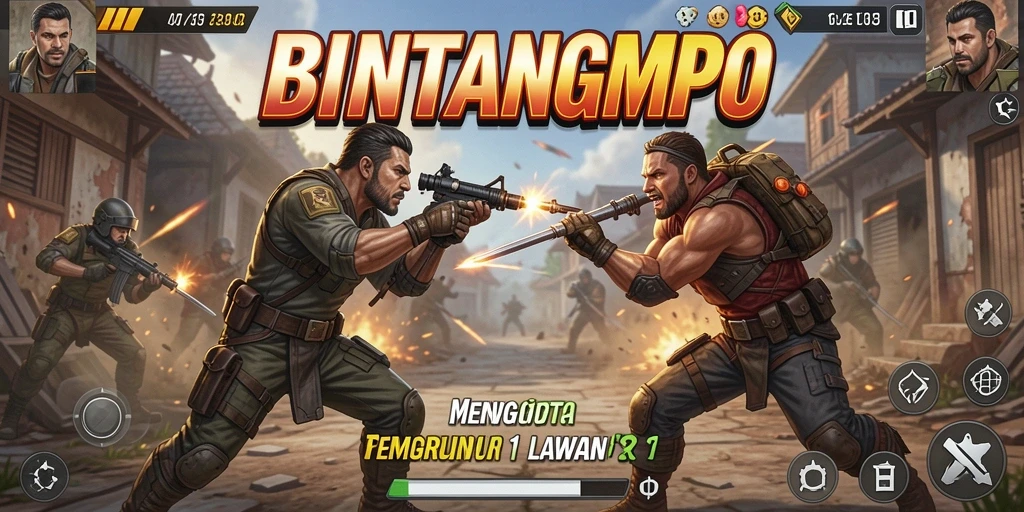 Antarmuka pertarungan menyerupai arena Tempur 1 Lawan 1 yang dinamis.