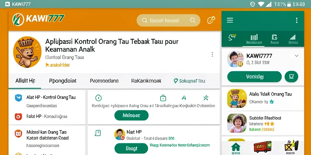 Tampilan utama KAWI777 menunjukkan diagram aktivitas penggunaan aplikasi dan waktu layar anak.