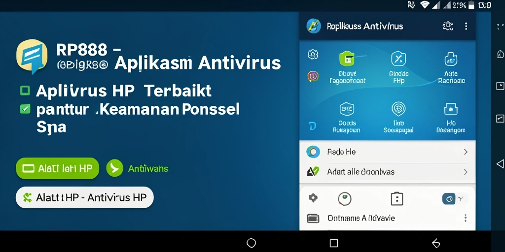 Tampilan antarmuka utama aplikasi RP888 dengan fitur-fitur Antivirus HP.
